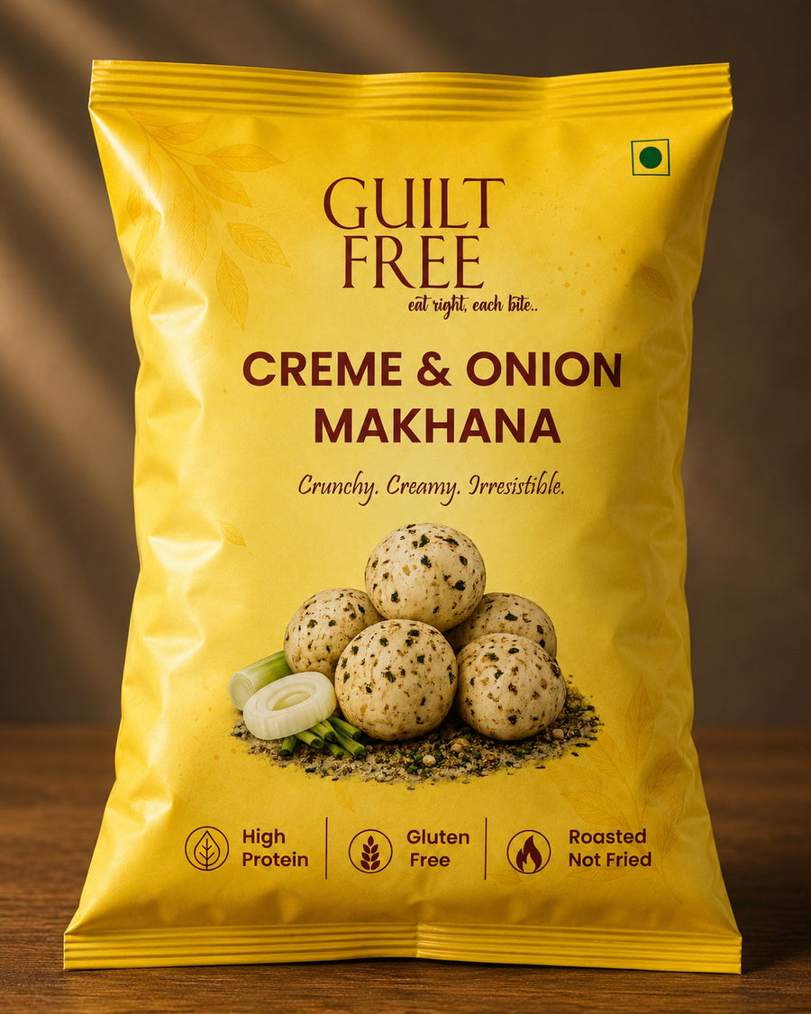 Guilt Free Cream N Onion Makhana — creamy savoury roasted fox nuts in a can, no maida no palm oil