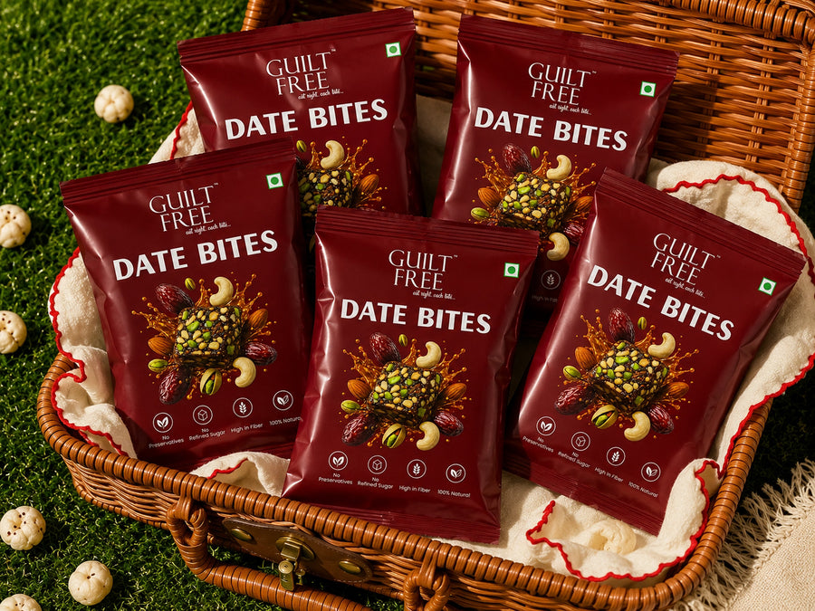 Guilt Free Date Bites 20g trial pack — real medjool dates, nuts and seeds, zero added sugar energy ball India