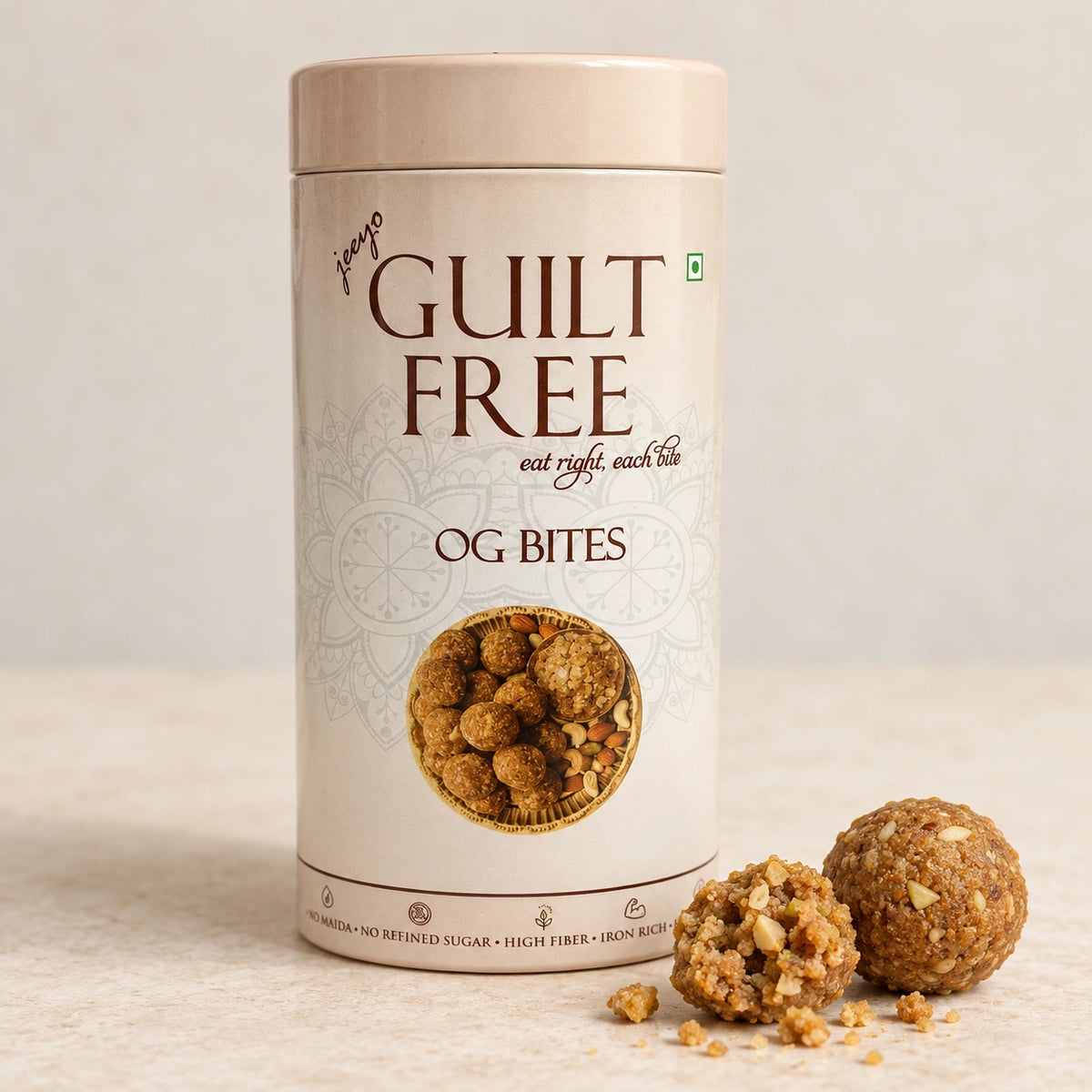 Guilt Free OG Bites tin with gond laddus