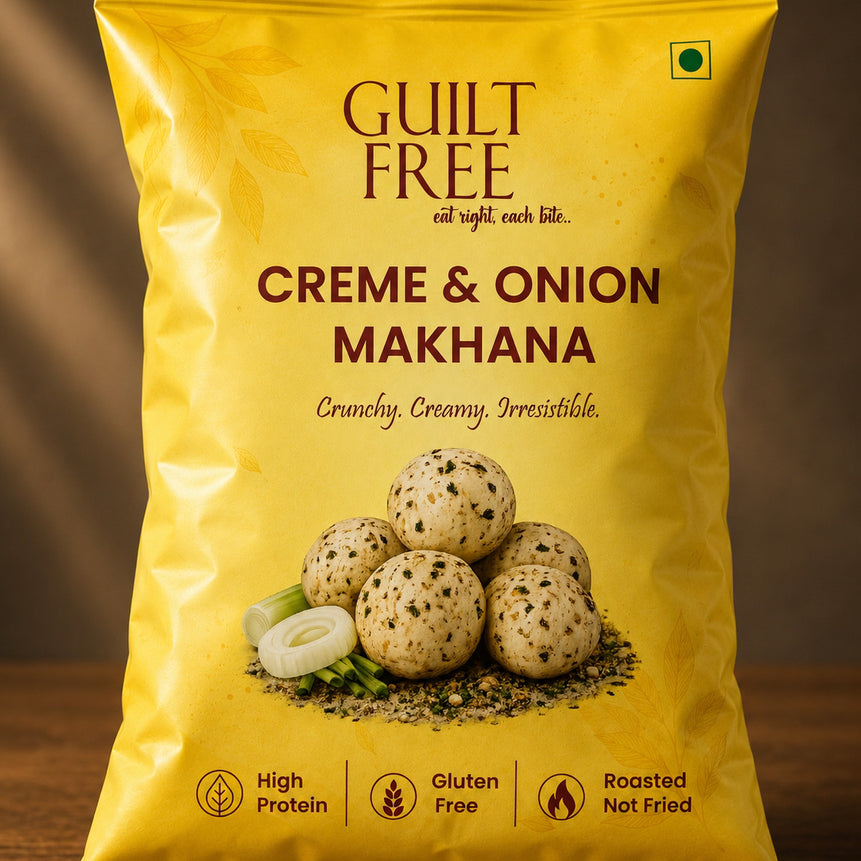 Guilt Free Cream N Onion Makhana — creamy savoury roasted fox nuts in a can, no maida no palm oil