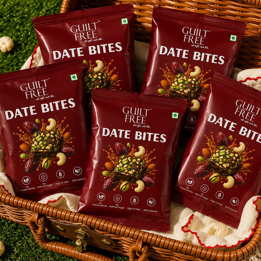 Guilt Free Date Bites 20g trial pack — real medjool dates, nuts and seeds, zero added sugar energy ball India