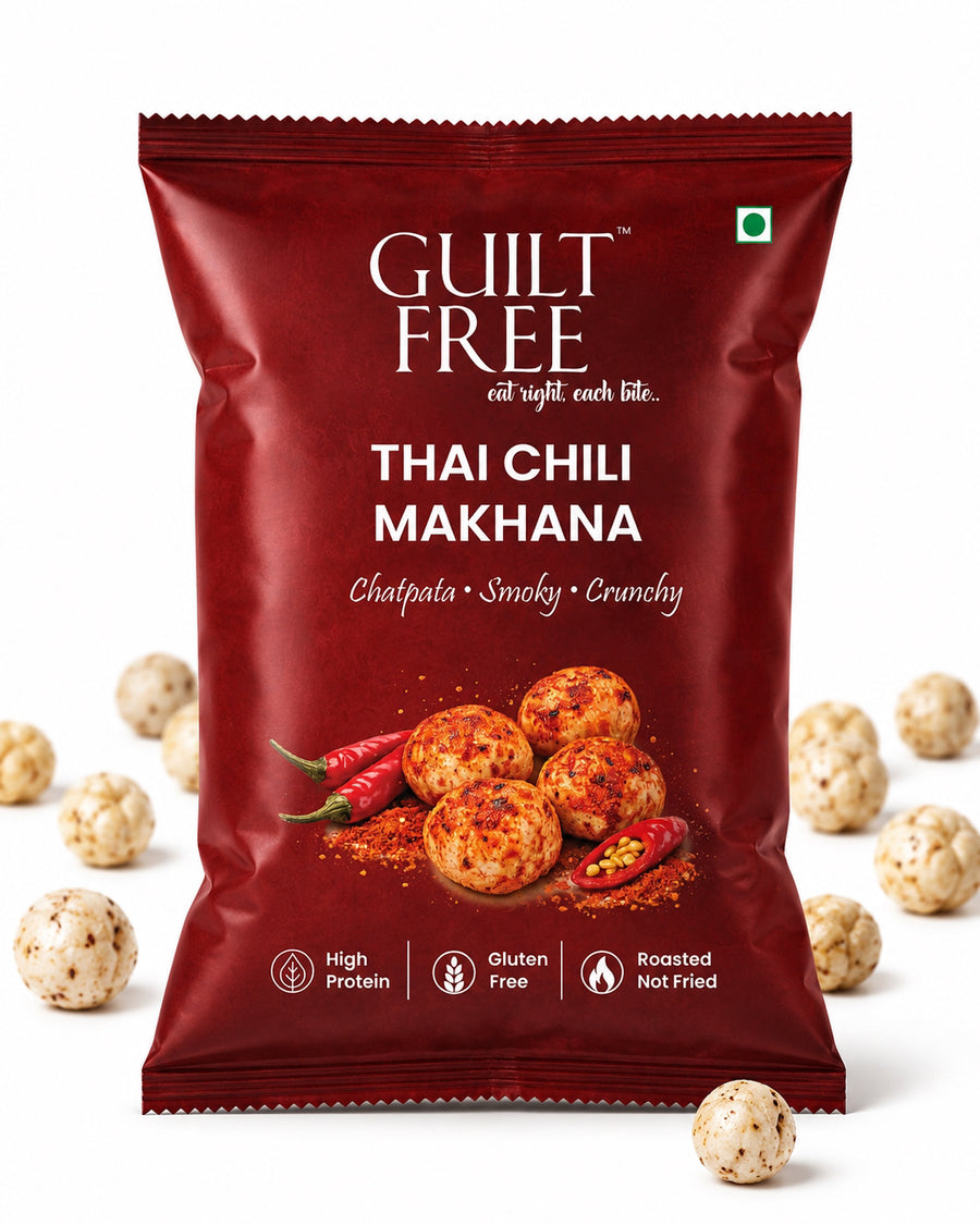 Guilt Free Thai Chilli Makhana — bold spicy roasted fox nuts in a can, healthy chips alternative India