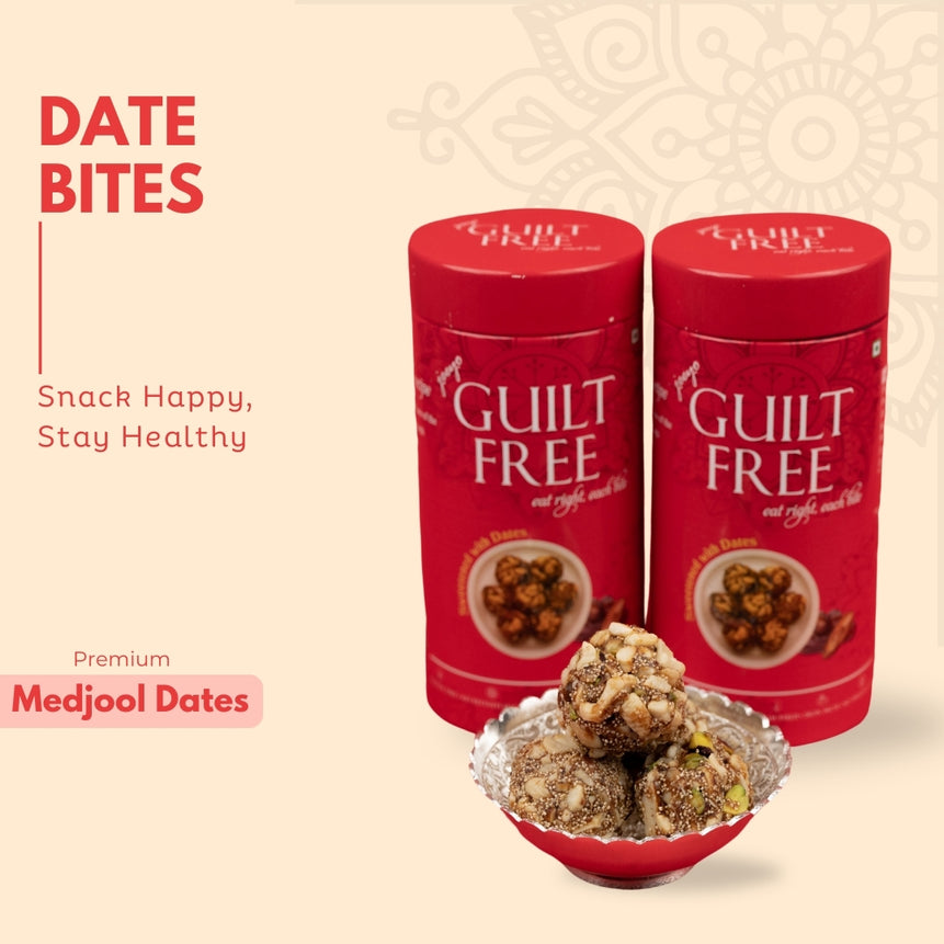 Guilt Free Date Bites — natural energy balls made with real dates, mixed nuts and seeds, zero refined sugar