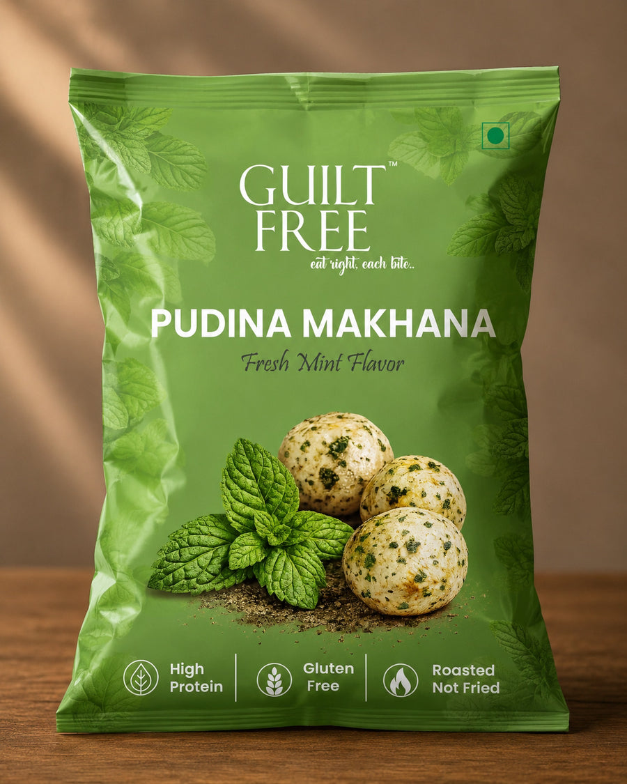 Guilt Free Pudina Punch Makhana — cool mint roasted fox nuts in a can, refreshing healthy snack India